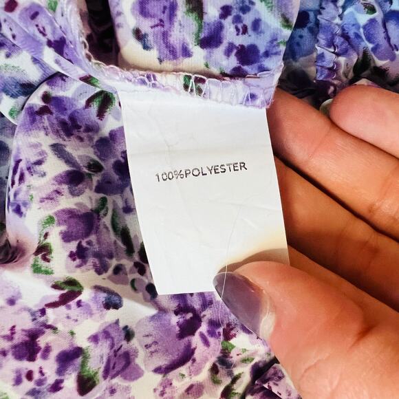 Bloomchic Floral Cold Shoulder Flutter Sleeve Blouse Purple White sz 10 NEW Tags - Picture 12 of 13